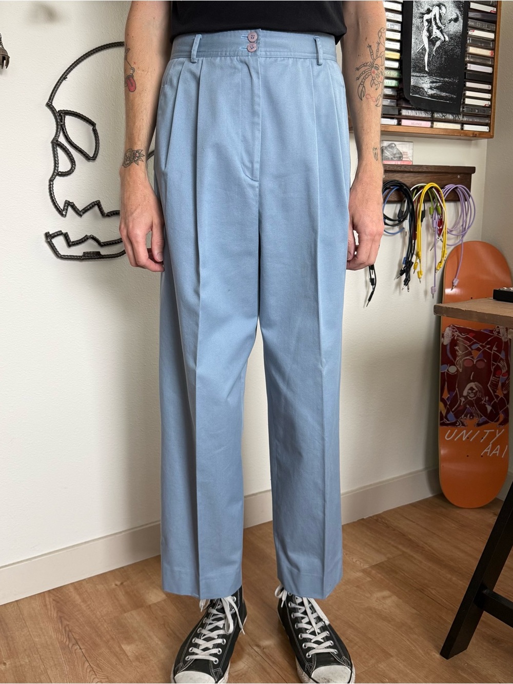 Vintage 70s 80s Sky Blue Hight Waisted Pleated Trousers ~ 29 x 29